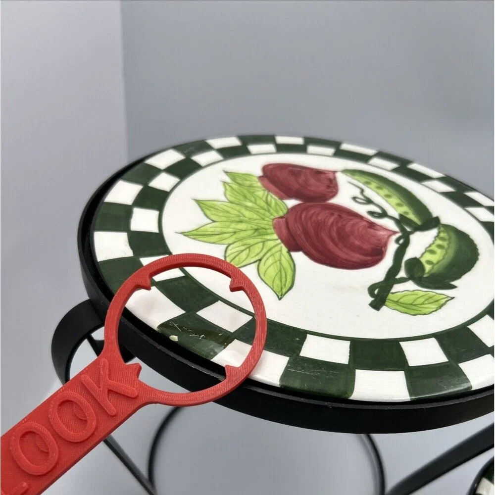 Ceramic Tile Trivet Plant Stands Set of 2 Vegetable Black Metal Farmhouse Decor